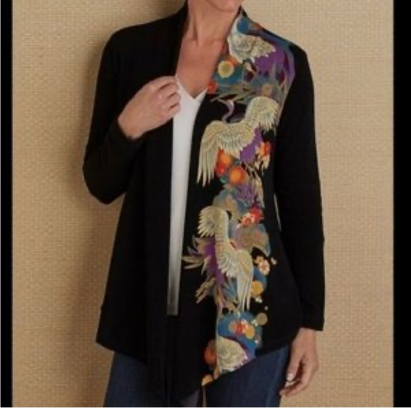 Soft Surroundings Sweaters - Soft Surroundings Printed Open Black Knit Stretch Cardigan Size XL Extra Large